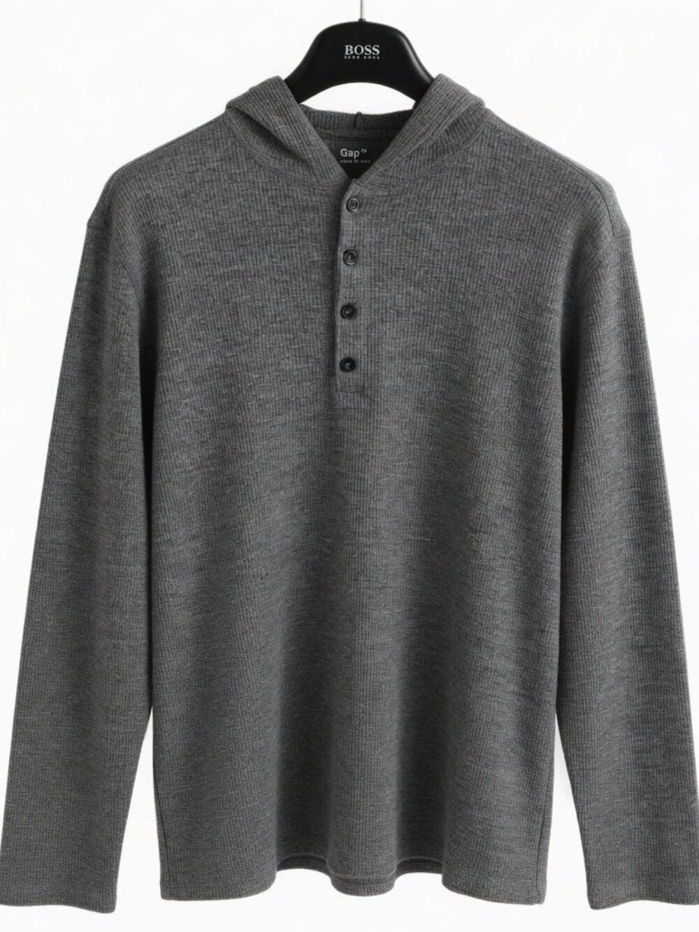 Men's Grey Thermal Hoodie Sweater - Size Large